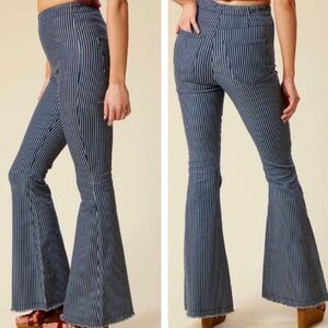 Altar'd State Bell Bottom Flare Navy White Pinstripe Jeans Retro - Size M